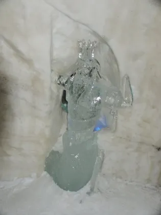 Ice sculture in snow restaurant
